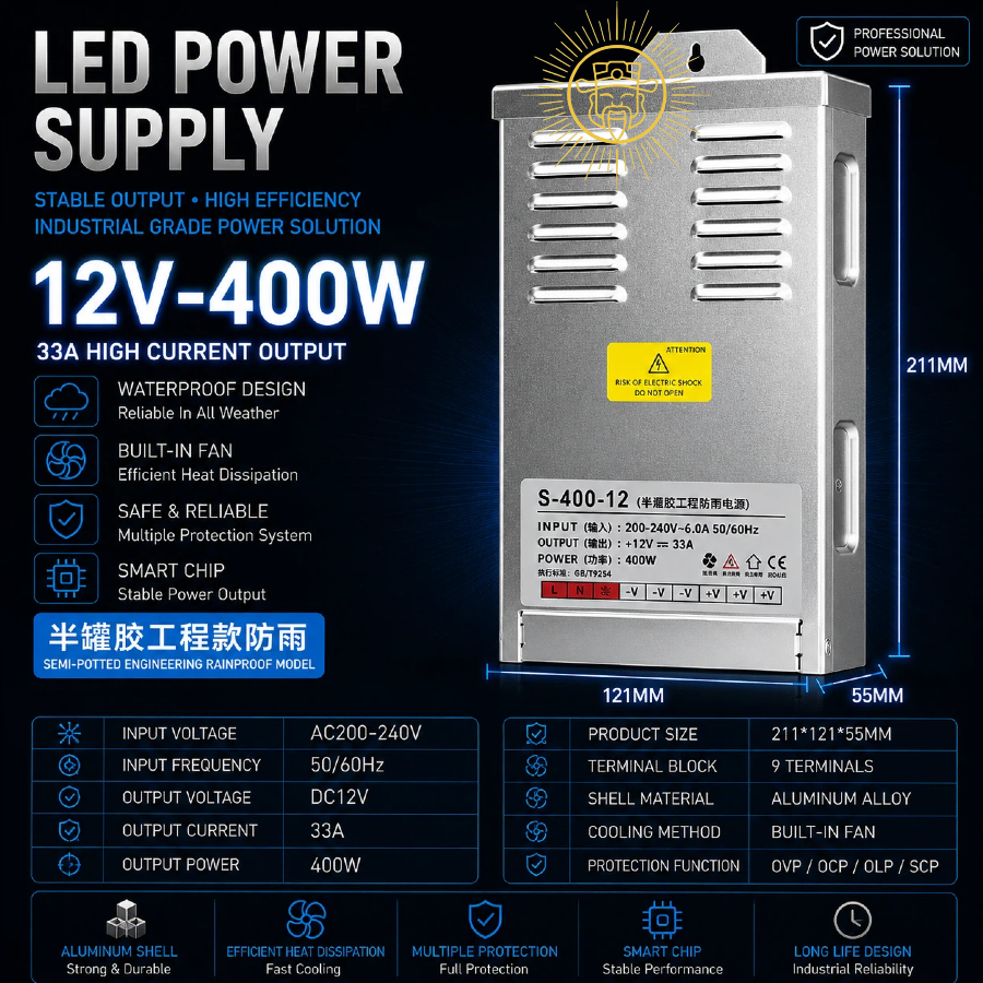 SEMI-POTTED ENGINEERING RAINPROOF MODEL （12-24V；400-600W）