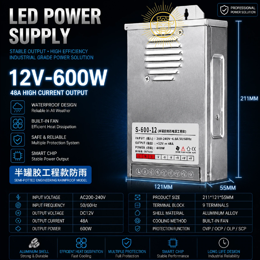 SEMI-POTTED ENGINEERING RAINPROOF MODEL （12-24V；400-600W）