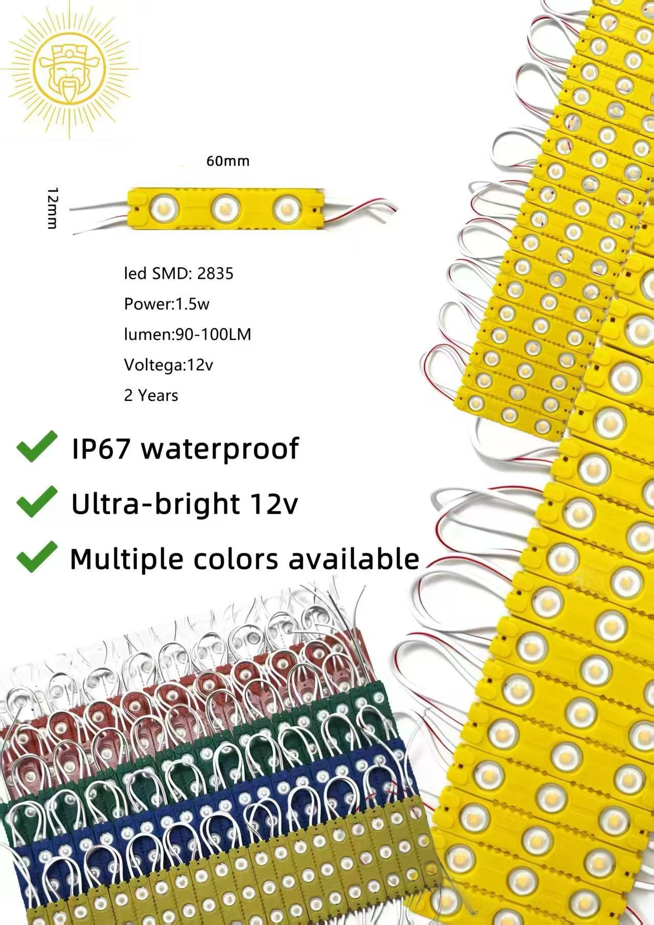 IP67 Waterproof LED Module 12V SMD 2835 – Ultra Bright 1.5W, Multiple Colors