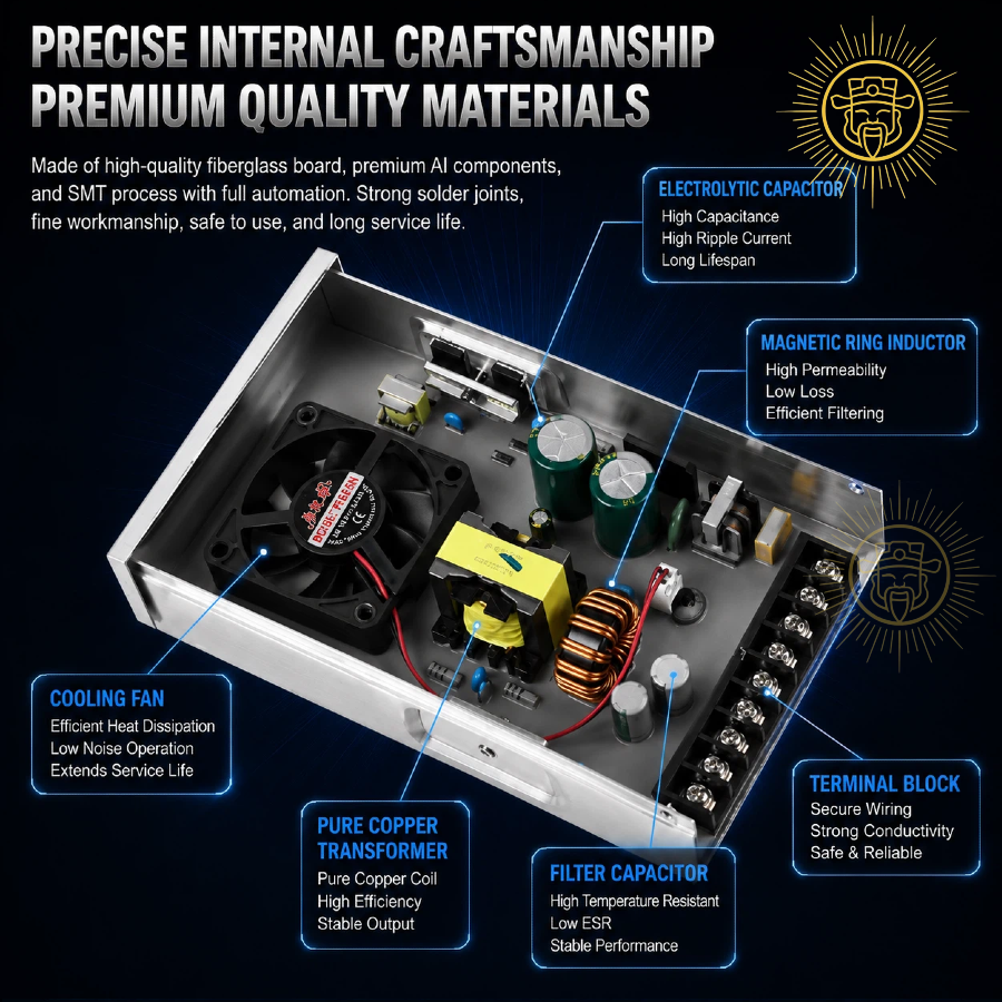 Illustration of the Internal Materials and Structure of a Waterproof Power Supply