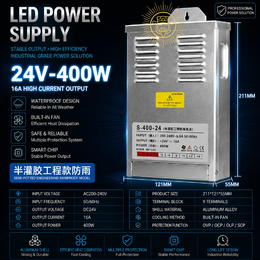 SEMI-POTTED ENGINEERING RAINPROOF MODEL （12-24V；400-600W）