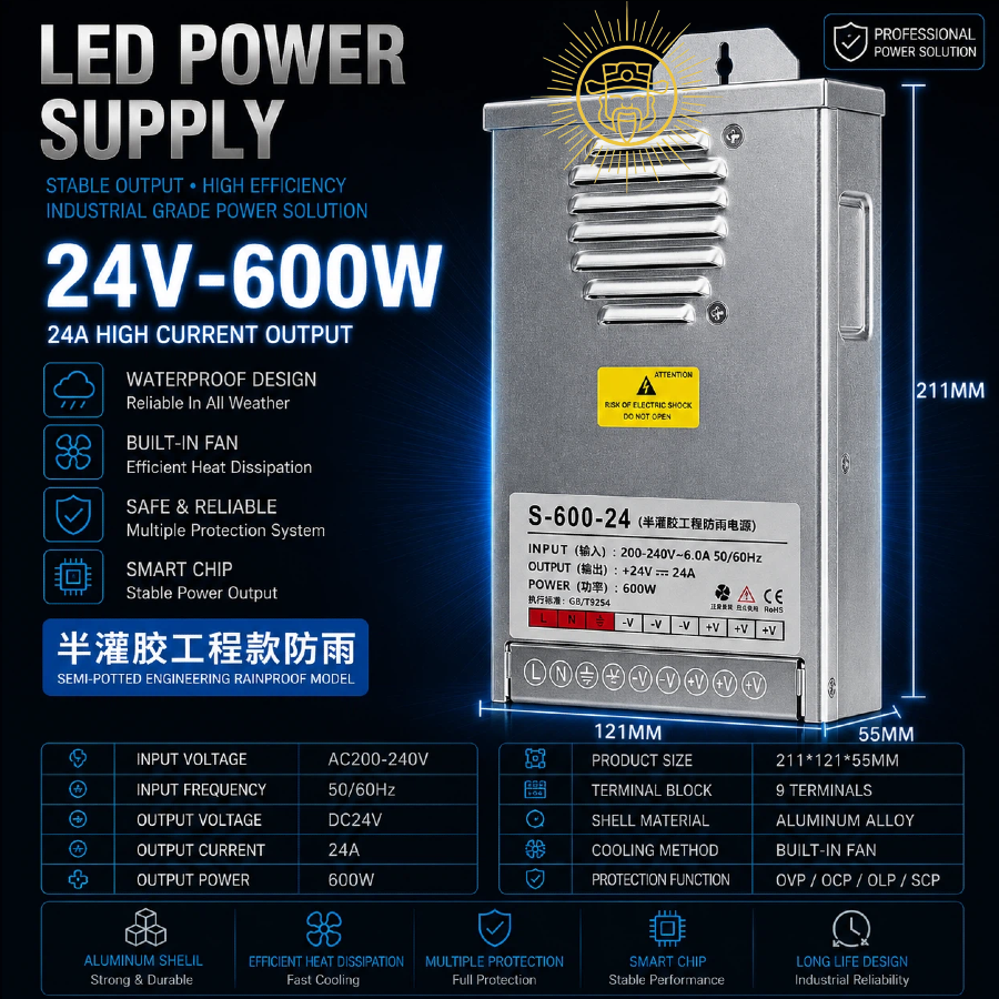 SEMI-POTTED ENGINEERING RAINPROOF MODEL （12-24V；400-600W）