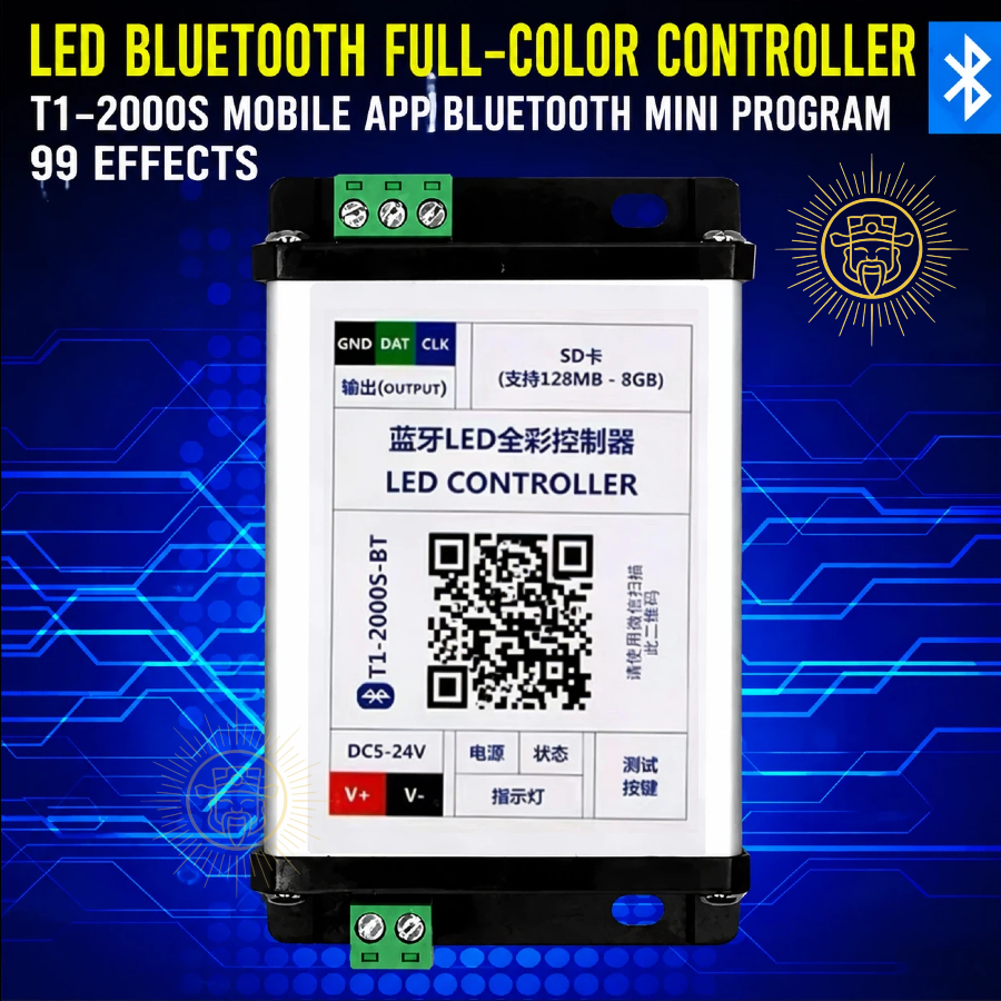 LED Bluetooth Full-Color Controller T1-2000S — Mobile App Control with 99 Built-in Effects