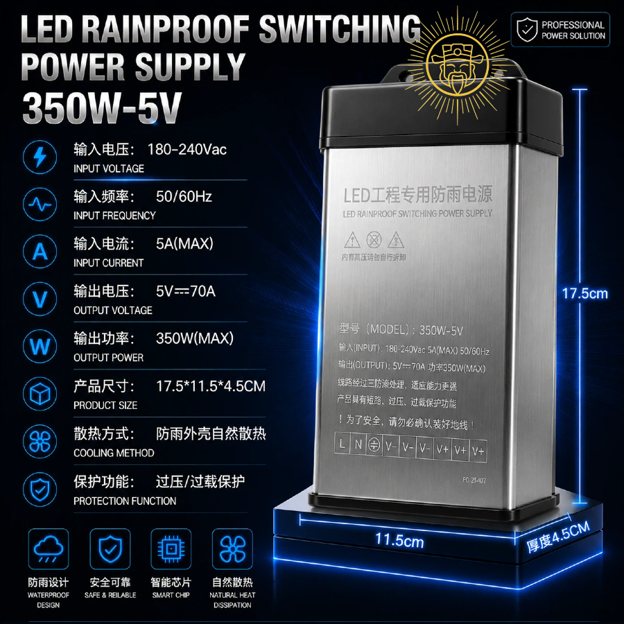 Dedicated Rainproof Power Supply for LED Engineering — 300W-5V