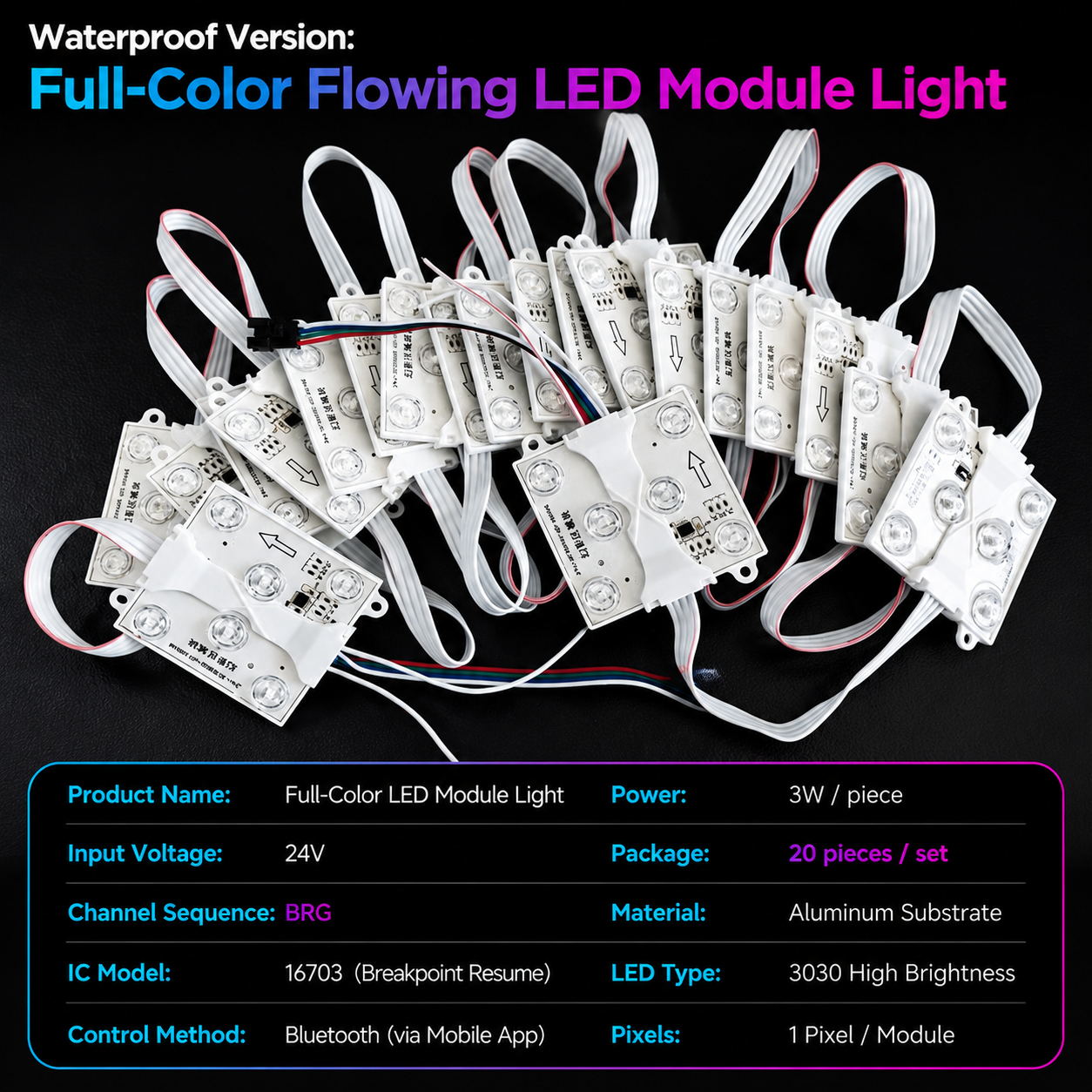 Waterproof Version: Full-Color Flowing LED Module Light