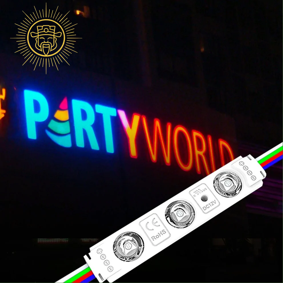 RGB LED Module Lights, 3LEDs/Mod, DC12V, 0.65W, Waterproof Decorative Light for Letter Sign Advertising Signs with Tape Adhesive Backside