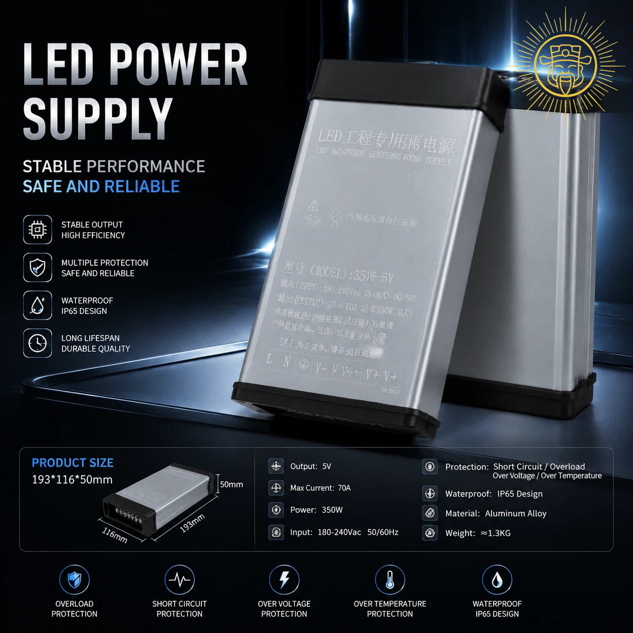 LED Industrial Rainproof Power Supply with Sliding Cover (350W-5V)